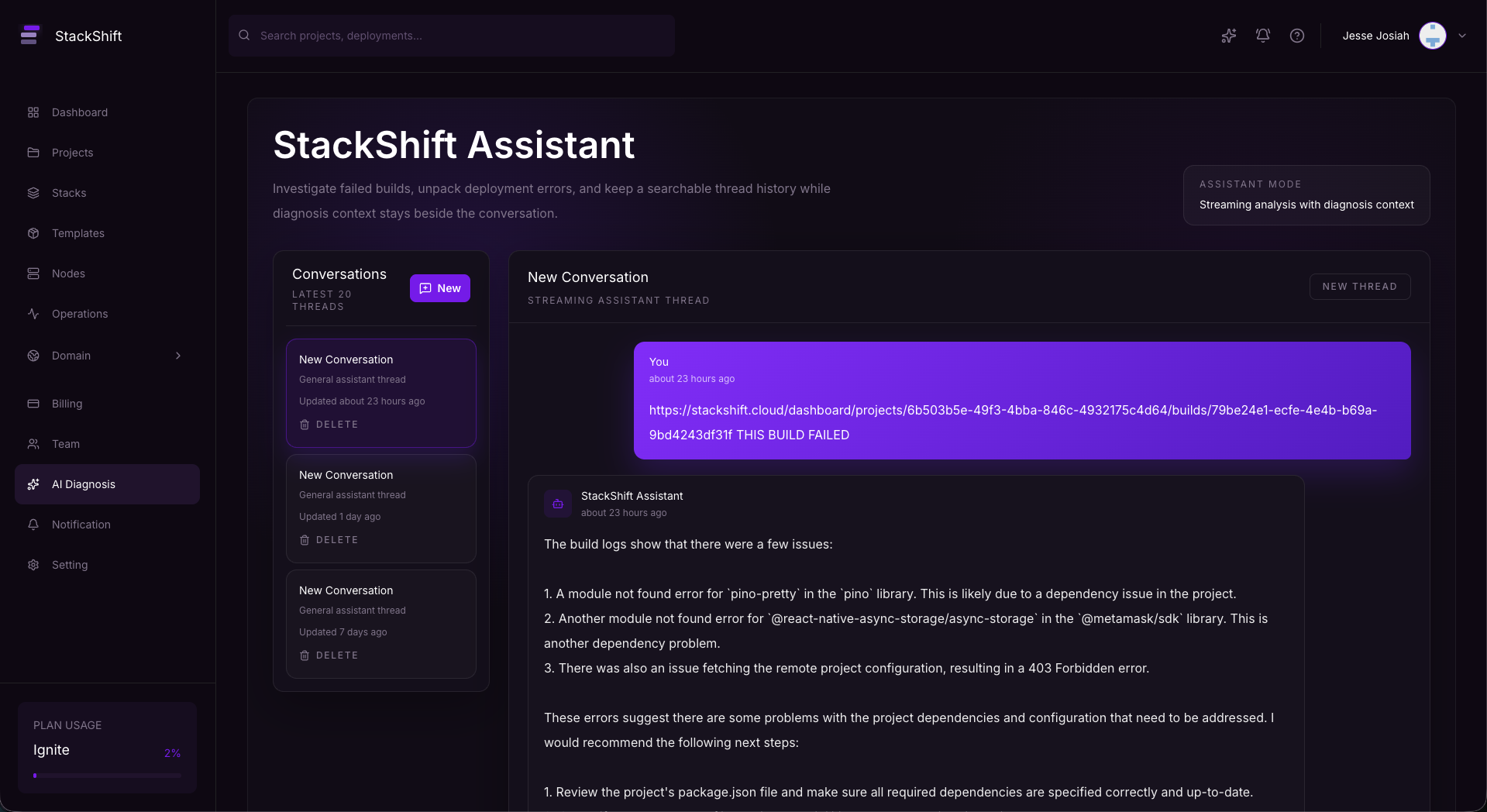 StackShift section